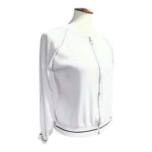Sheer Sleeved Bomber Jacket, White with Black Detail, Unmarked Size S